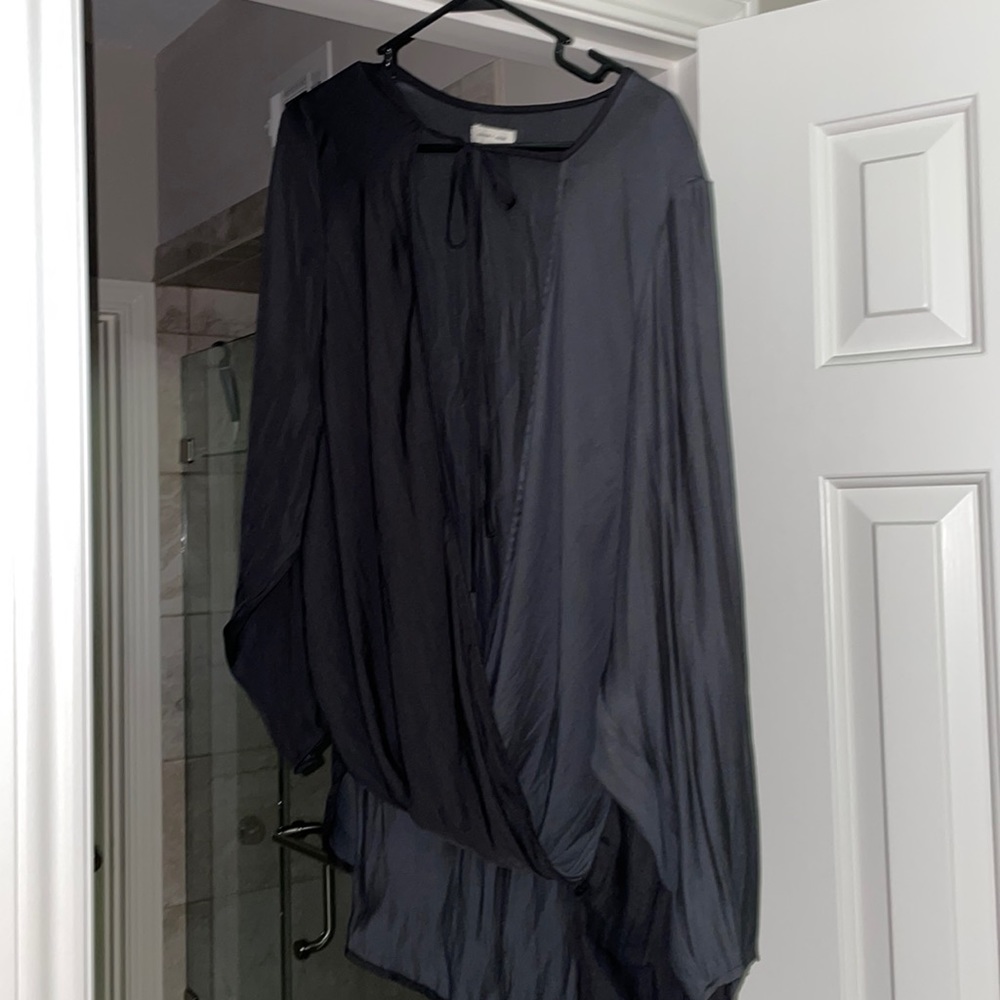Black front tie Silence and Noise silk shirt.